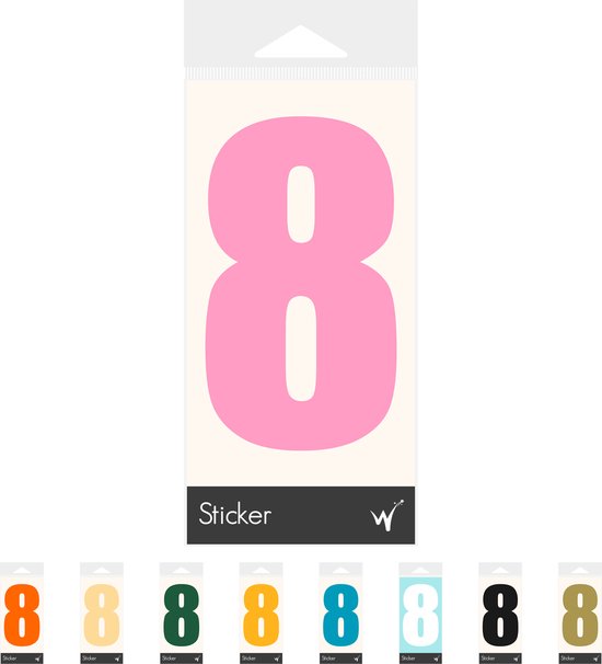 Container Sticker Huisnummer - Cijfer 8 Cijfersticker - Kliko Sticker - Deursticker - Weerbestendig - 10 x 5,5 cm - Roze