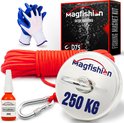 Magfishion Magneetvissen Set - 250 KG - Vismagneet - 20 Meter Lang Touw + Karabijnhaak met Schroefsluiting - Handschoenen - Borgmiddel - Magneetvissen Starterspakket - Magneet Vissen - Outdoor
