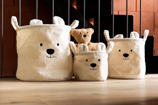 Childhome - Opbergmand - 40x40x40 Cm - Teddy - Ecru - Wasmand - Speelgoedmand — afbeelding 3