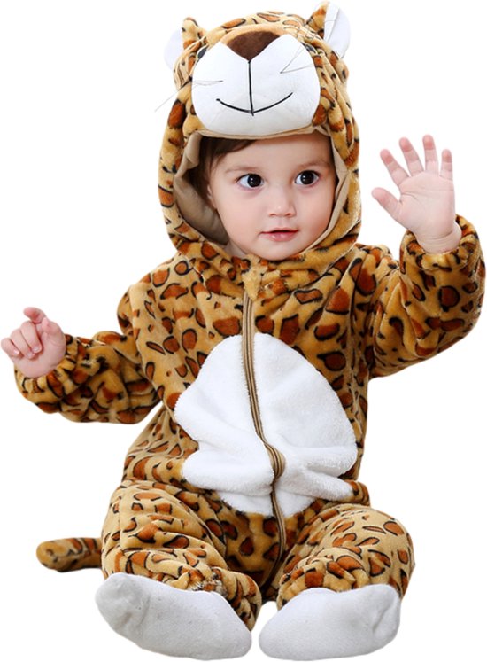 JAXY Baby Onesie - Baby Rompertjes - Baby Pyjama - Baby Pakje - Baby Verkleedkleding - Baby Kostuum - Baby Winterpak - Baby Romper - Baby Skipak - Baby Carnavalskleding - 18-24 Maanden - Luipaard Witte Buik