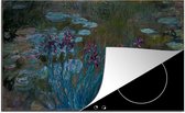 KitchenYeah® Inductie beschermer 80x52 cm - Irissen en waterlelies - Schilderij van Claude Monet - Kookplaataccessoires - Afdekplaat voor kookplaat - Inductiebeschermer - Inductiemat - Inductieplaat mat