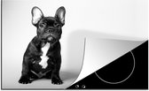 KitchenYeah® Inductie beschermer 78x52 cm - Portret van een jonge zwarte Franse buldog - zwart wit - Kookplaataccessoires - Afdekplaat voor kookplaat - Inductiebeschermer - Inductiemat - Inductieplaat mat