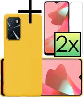 Hoes Geschikt voor OPPO A16 Hoesje Cover Siliconen Back Case Hoes Met 2x Screenprotector - Geel