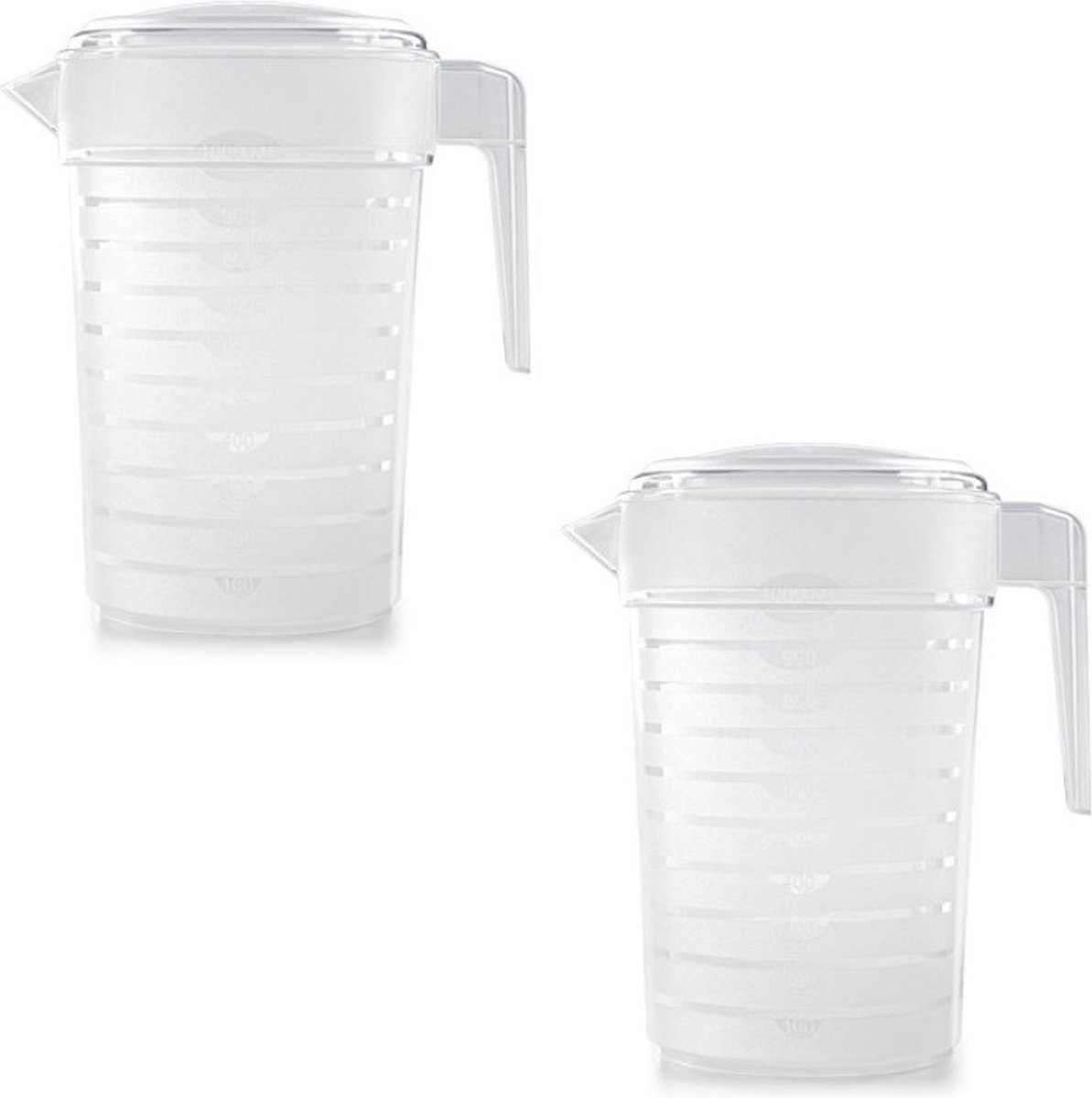 PlasticForte Waterkan met deksel - 2x - 1 liter - transparant - kunststof - schenkkan karaf
