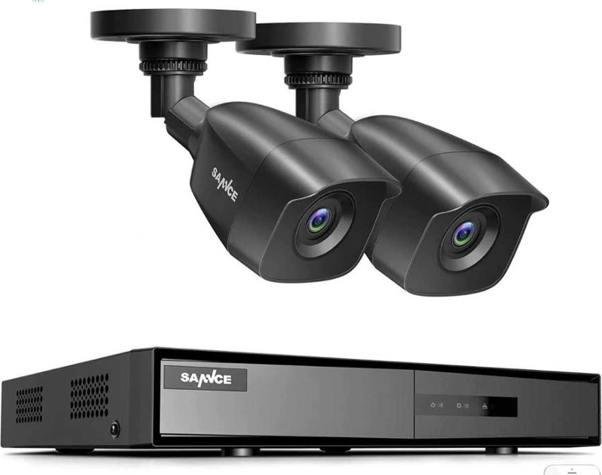 Ariko Sannce Camera CCTV systeem,2 x Zwarte hoge kwaliteit 3MP beveiliging camera's, Nachtzicht 25 mtr, Online opgenomen en live beelden bekijken, inclusief 1TB harde schijf - Nederlandstalige helpdesk