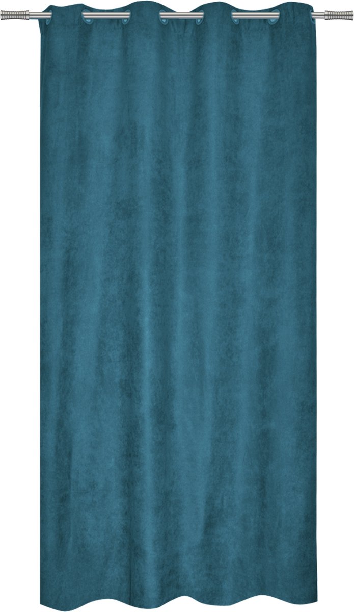 INSPIRE - verduisterende gordijnen NEWMANCHESTER - B.140 x H.280 cm - gordijnen met oogjes - imitatie suède - turkoois blauw