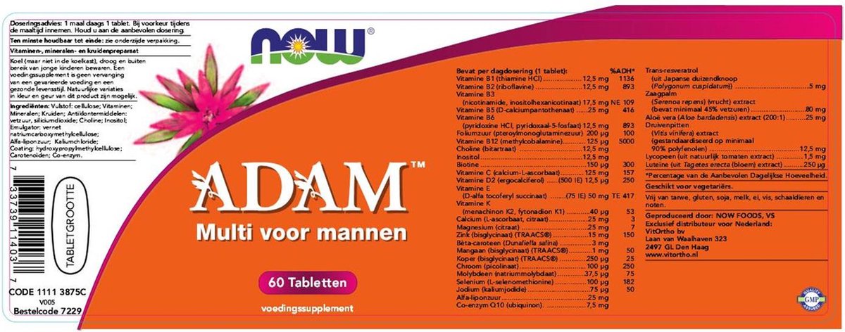 Now Foods - ADAM Multivitamine voor Mannen - Vitamines en Mineralen ...