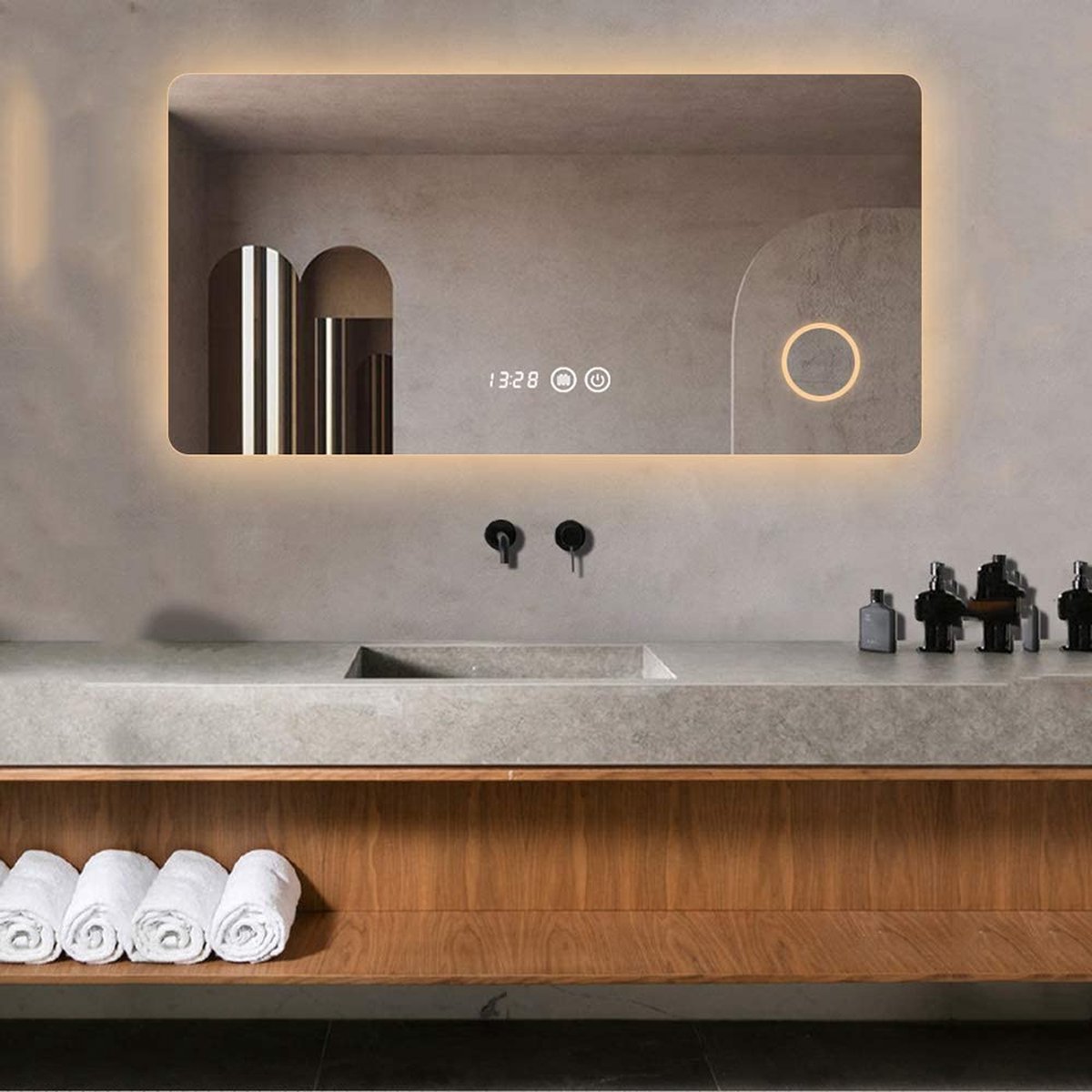 Sirhona - Miroir lumineux de salle de bain 90x70 cm - Éclairage LED