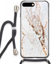 Case Company® - Hoesje met koord geschikt voor iPhone 8 Plus hoesje met Koord - Goud marmer - Telefoonhoesje met Zwart Koord - Extra Bescherming aan alle Kanten en Over de Schermrand