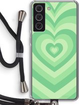 Case Company® - Hoesje met koord geschikt voor Samsung Galaxy S21 FE hoesje met Koord - Hart Groen - Telefoonhoesje met Zwart Koord - Bescherming aan alle Kanten en Over de Schermrand