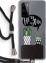 Case Company® - Hoesje met koord geschikt voor OnePlus 9 Pro hoesje met Koord - Hey you cactus - Telefoonhoesje met Zwart Koord - Bescherming aan alle Kanten en Over de Schermrand