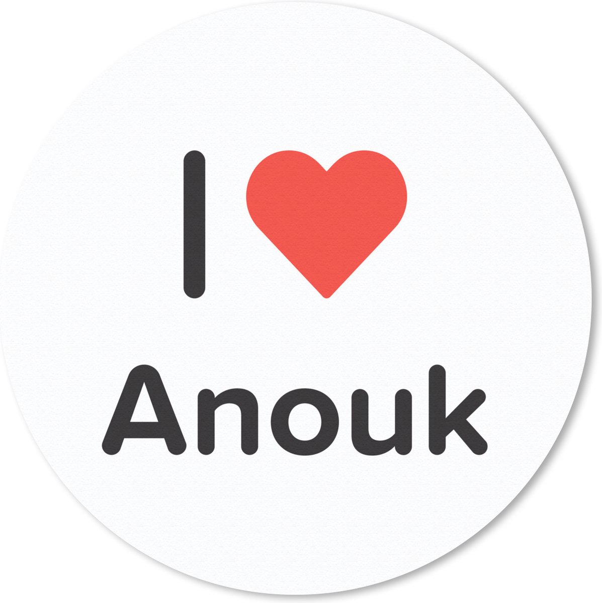 Muismat rond 40x40 cm - Mousepad I love - Anouk - Meisje - Ronde muismatten
