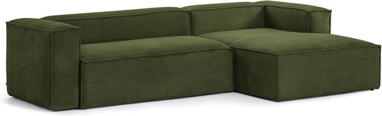 Kave Home - 3-zitsbank Blok met chaise longue rechts in groen ribfluweel/corduroy 300 cm