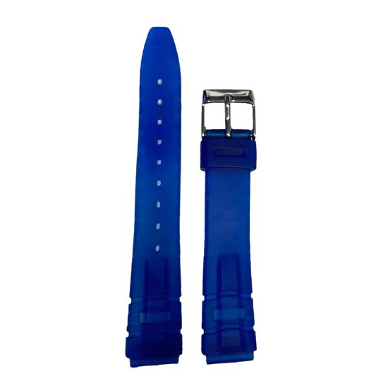 Horlogeband - 16mm - Blauw - Transparante silicone band uitvoering 2 - Roestvrijstalen gesp