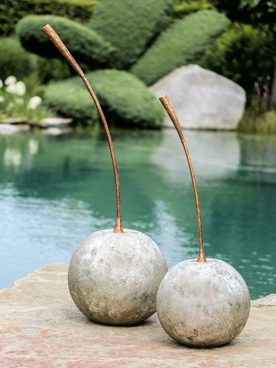 Outdoor kunst kers beeld - Kers sculptuur voor binnen en buiten - Metalen kers - Cherry - Zilver - Brons - Hoogte 80 cm