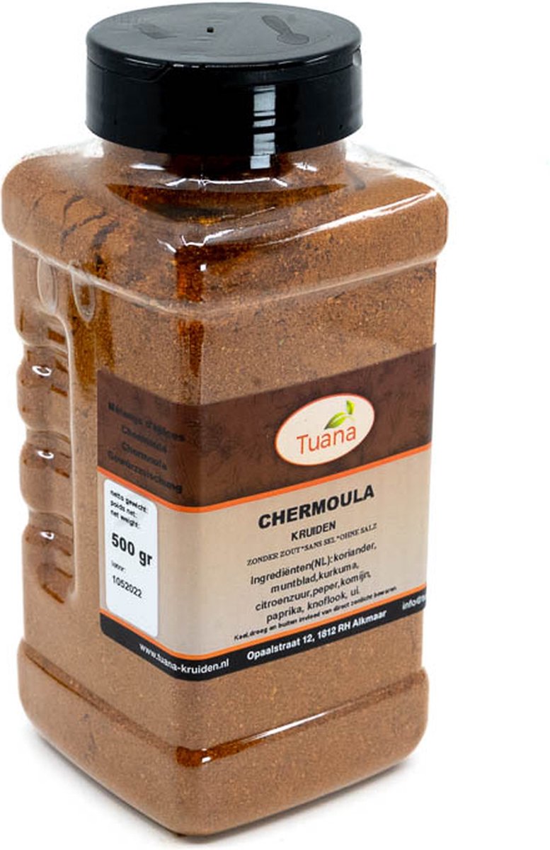 Goedkoopste Tuana Kruiden - Chermoula Kruiden - Strooibus 500 Gram - Kruiden Zonder Zout - GP0044