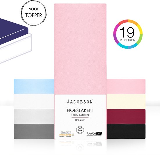 Jacobson - Hoeslaken Topper – 100% Jersey Katoen – 200x200 cm – Roze