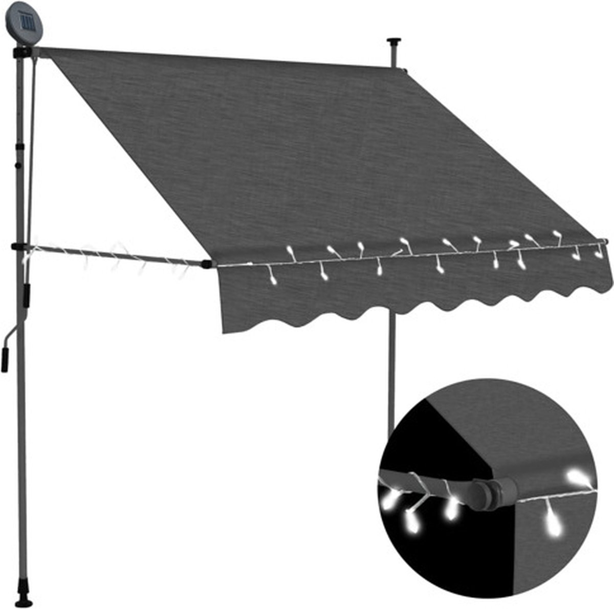 Bol.com vidaXL - Luifel - handmatig - uitschuifbaar - met - LED - 200 - cm - antracietkleurig aanbieding