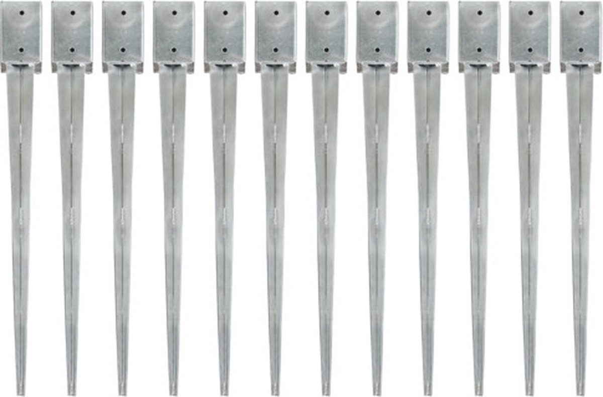 vidaXL - Grondpinnen - 12 - st - 9x9x90 - cm - gegalvaniseerd - staal - zilverkleurig