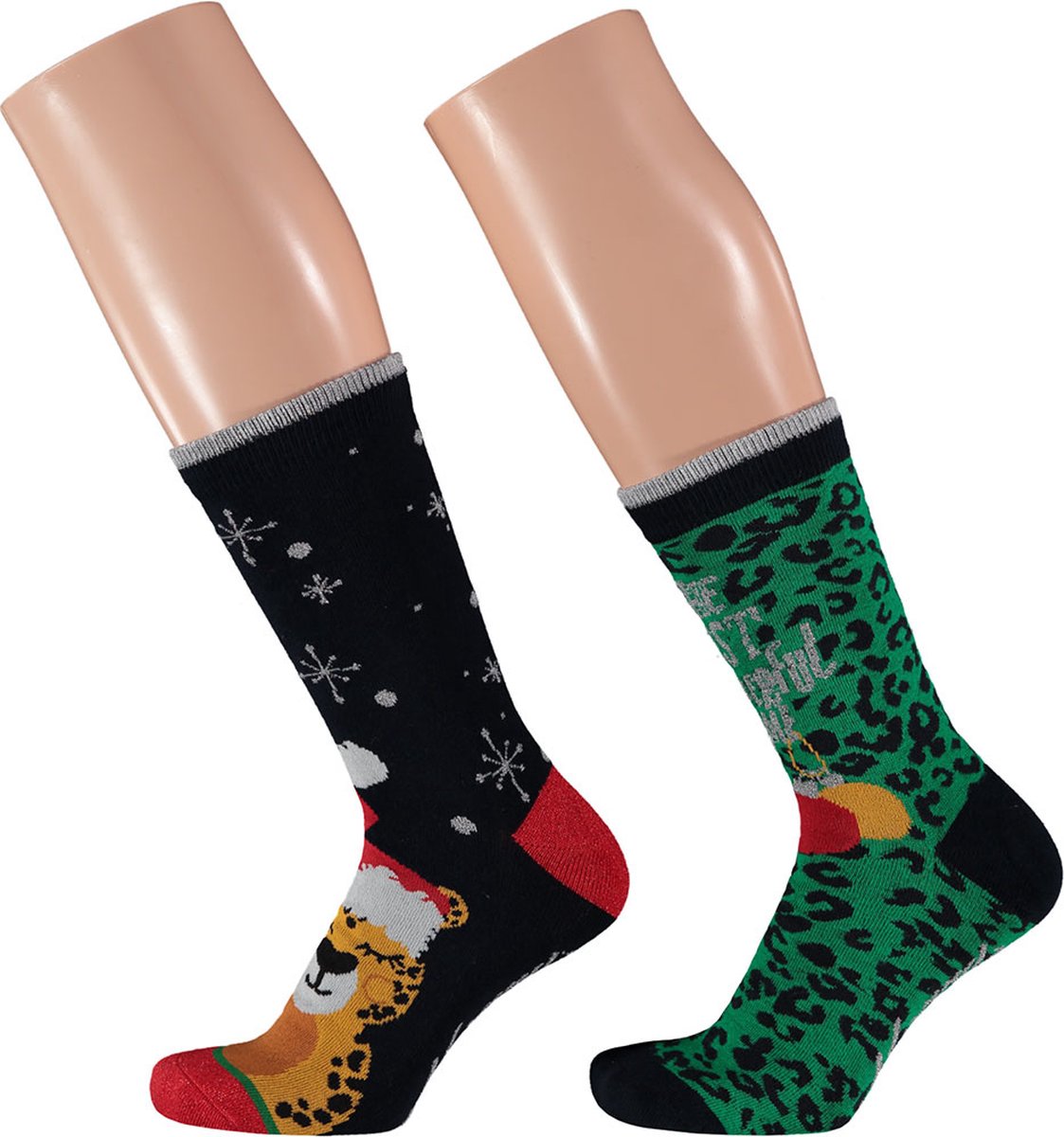 Apollo 2-Pack Foute Dames Kerstsokken Panter - Maat 36-41