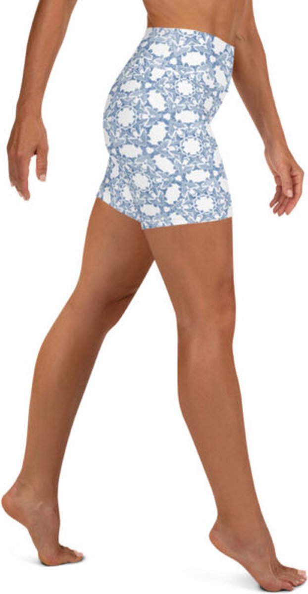 Sport Short - design Grace in Lace - High Waist - Dry Fit - High Performance - 4way stretch - UPF 50+ - Hardloop - Yoga - Fitness - Dans - Pilates - Training - Korte Broek- dames- wit klassiekblauw - maat L — afbeelding 5