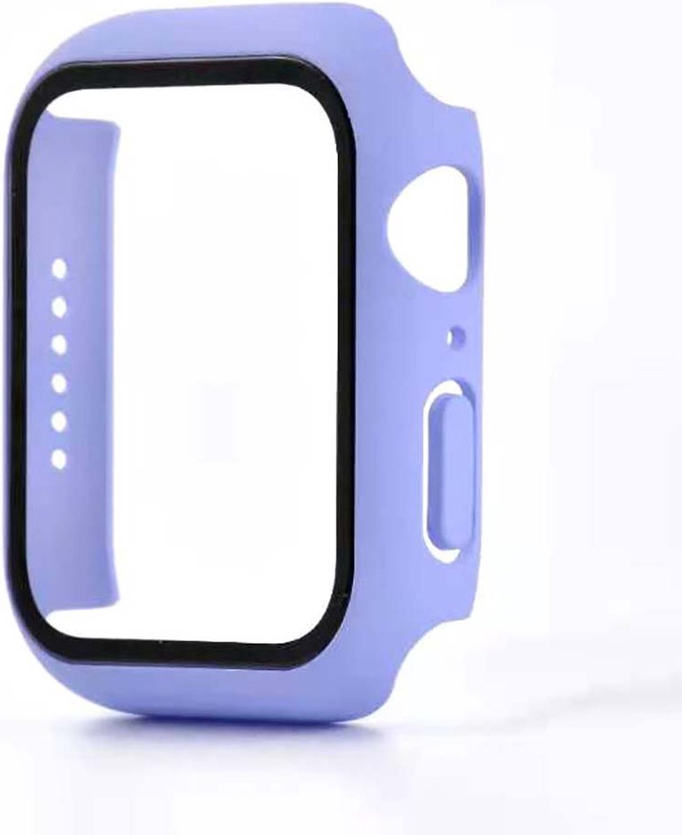 Smartphonica Hoesje met glazen screenprotector voor Apple Watch 45mm - Paars geschikt voor Apple Watch