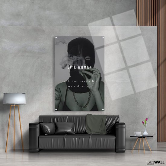 Tableau Acrylique Luxe Femme Maléfique | 100 x 150 | Salle de séjour | Chambre à coucher | Bureau | Musique | Design | Art | Moderne | ** 5 MM D'ÉPAISSEUR **