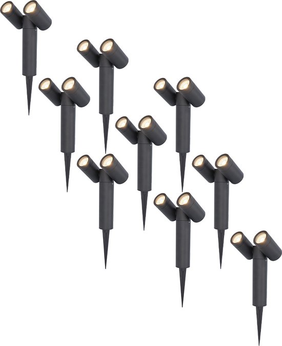HOFTRONIC Set van 9 Pinero Dubbel LED prikspots - GU10 8 Watt 345 Lumen - Dimbaar - Kantelbaar - 4000K neutraal wit - IP64 Waterdicht - Zwart