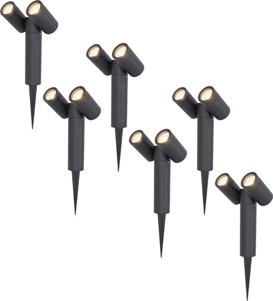 HOFTRONIC Set van 6 Pinero Dubbel LED prikspots - GU10 8 Watt 345 Lumen - Dimbaar - Kantelbaar - 4000K neutraal wit - IP64 Waterdicht - Zwart