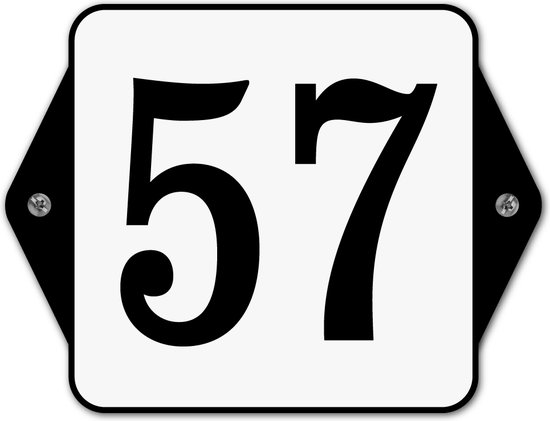 Huisnummerbord klassiek - huisnummer 57 - 16 x 12 cm - wit - schroeven  - nummerbord  - voordeur