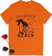 T-shirt d'été avec imprimé - La Life est meilleure à la plage - T-shirt Homme et Femme - T-shirt Femme Homme avec imprimé d'été - Tailles unisexe : SML XL XXL XXXL - Couleurs du Tshirt : blanc, jaune orangé et bleu clair.