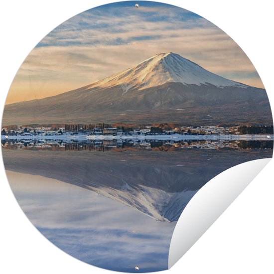 Tuincirkel Iconisch beeld van de Fuji berg in de Japanse prefectuur Yamanashi - 120x120 cm - Ronde Tuinposter - Buiten XXL / Groot formaat!