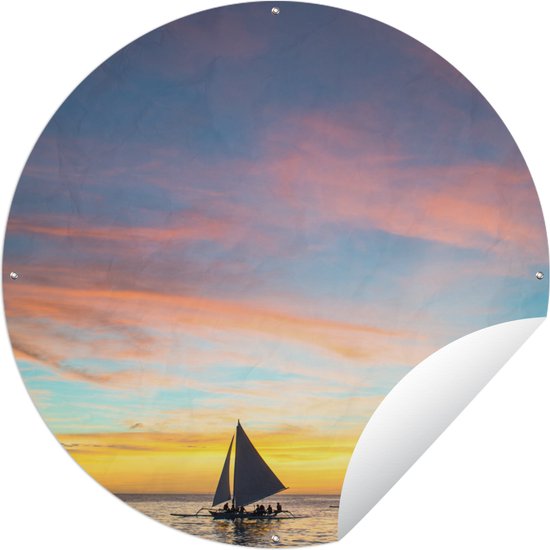 Tuincirkel Silhouetten van zeilboten bij het strand van Boracay - 60x60 cm - Ronde Tuinposter - Buiten