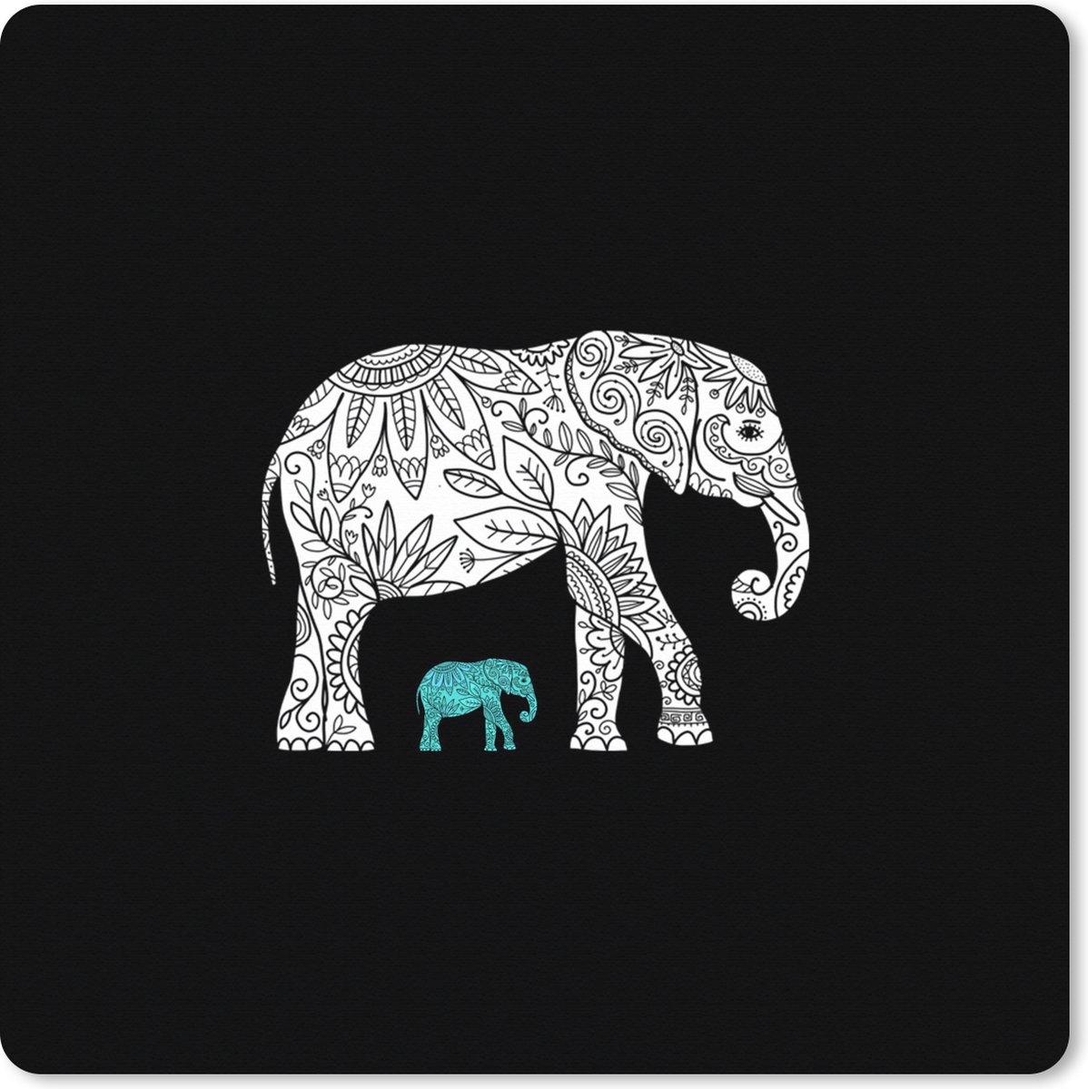 Muismat XXL 60x60 cm - Bureau onderlegger - Bureau mat Olifant - Patronen - Blauw - Wit - Bureaumat - Gaming mousepad xl - Bureaulegger groot - Computer deskmat