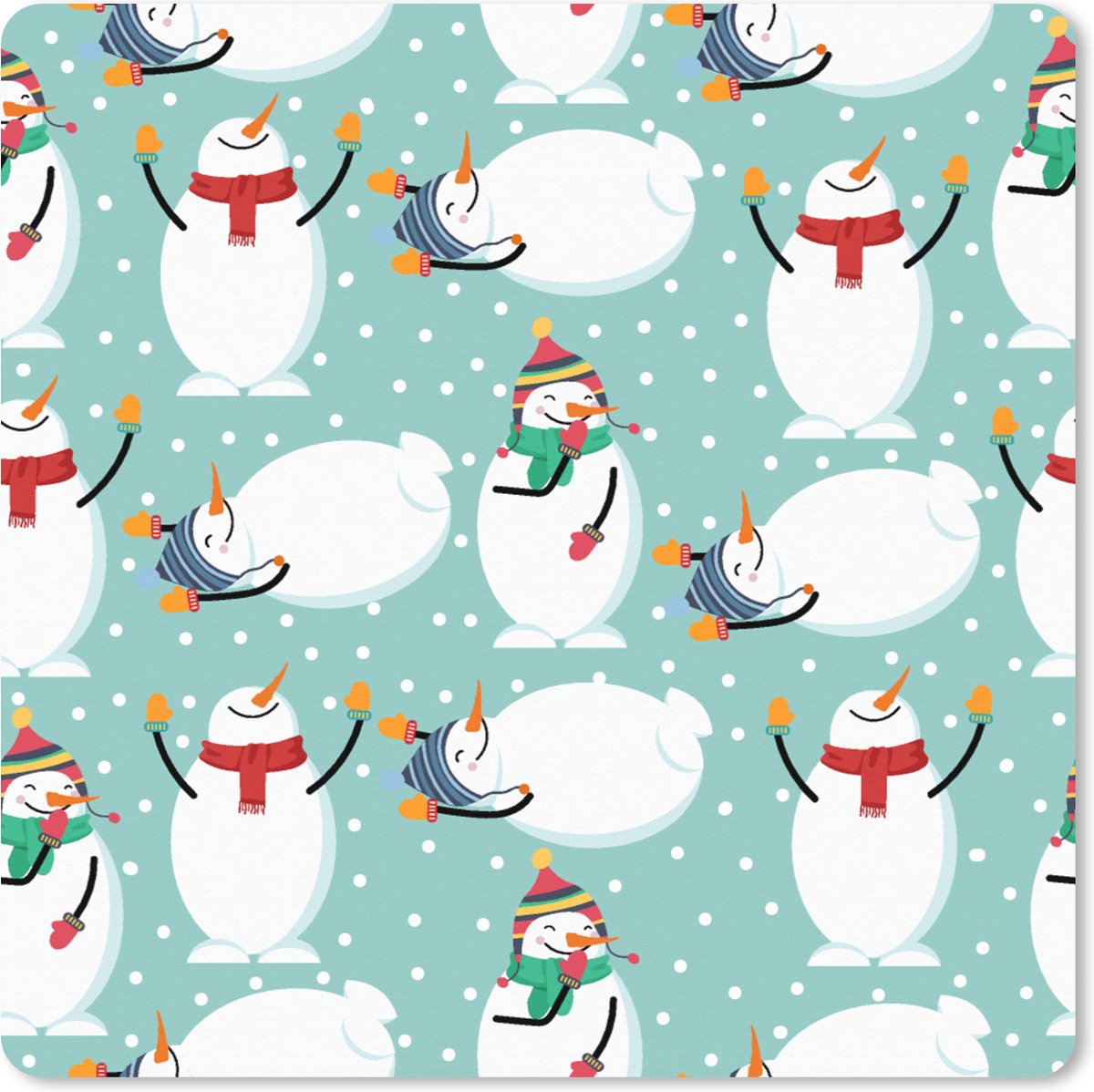 Muismat XXL 60x60 cm - Bureau onderlegger - Bureau mat Sneeuwpop - Cartoon - Winter - Kerst - Patronen - Bureaumat - Gaming mousepad xl - Bureaulegger groot - Computer deskmat - Kerst - Cadeau - Kerstcadeau voor mannen en voor vrouwen