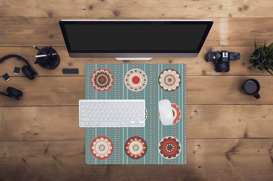 Muismat XXL 50x50 cm - Bureau onderlegger - Bureau mat Bohemian - Bloemen - Vintage - Design - Bureaumat - Gaming mousepad xl - Bureaulegger groot - Computer deskmat