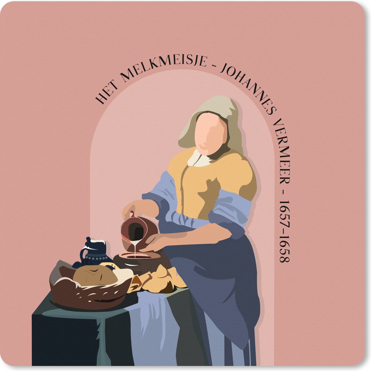 Muismat XXL 50x50 cm - Bureau onderlegger - Bureau mat Pastel - Melkmeisje - Roze - Oude meesters - Bureaumat - Gaming mousepad xl - Bureaulegger groot - Computer deskmat