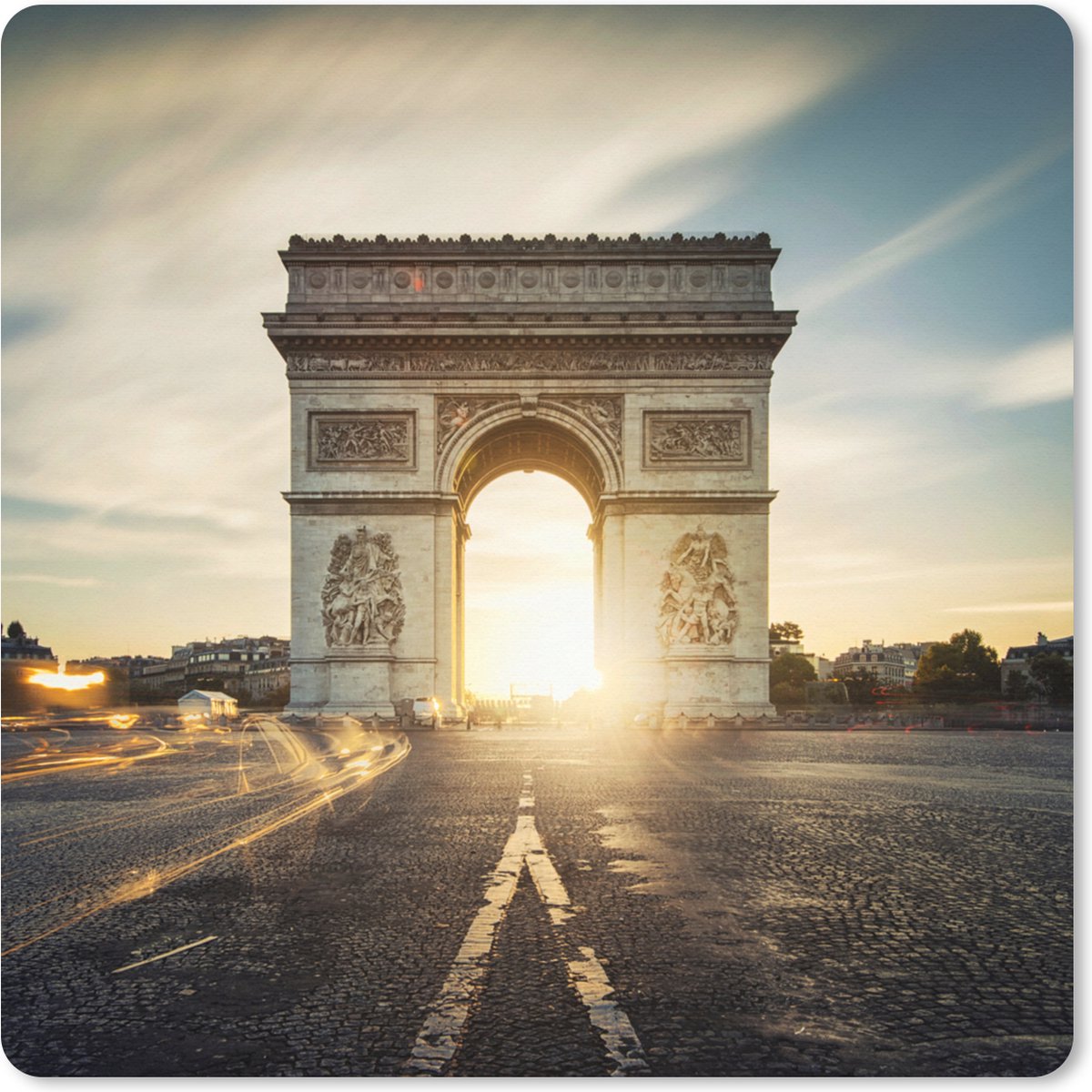 Muismat XXL 60x60 cm - Bureau onderlegger - Bureau mat De zon schijnt onder Arc de triomphe door - Bureaumat - Gaming mousepad xl - Bureaulegger groot - Computer deskmat