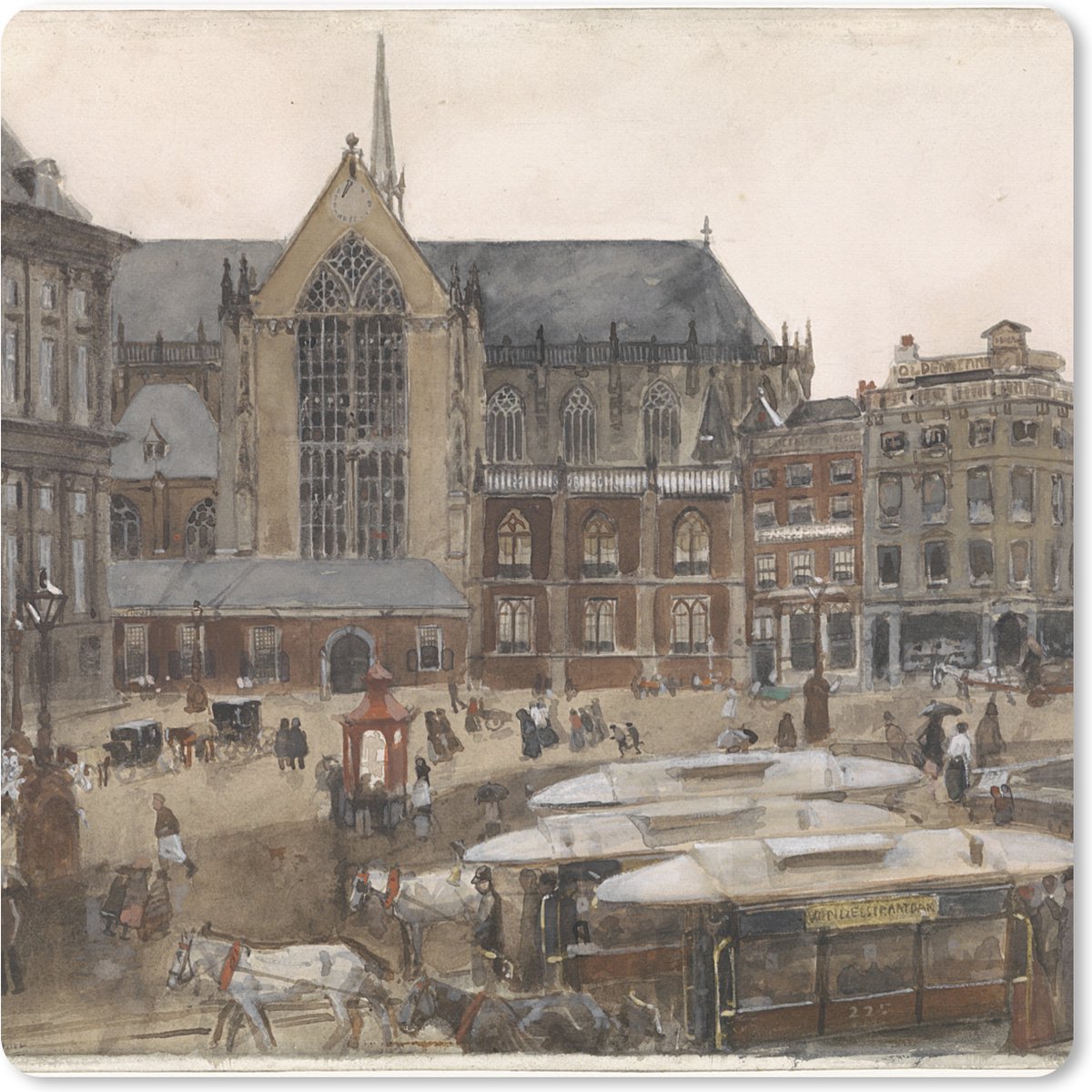 Muismat XXL 60x60 cm - Bureau onderlegger - Bureau mat De Dam te Amsterdam - Schilderij van George Hendrik Breitner - Bureaumat - Gaming mousepad xl - Bureaulegger groot - Computer deskmat