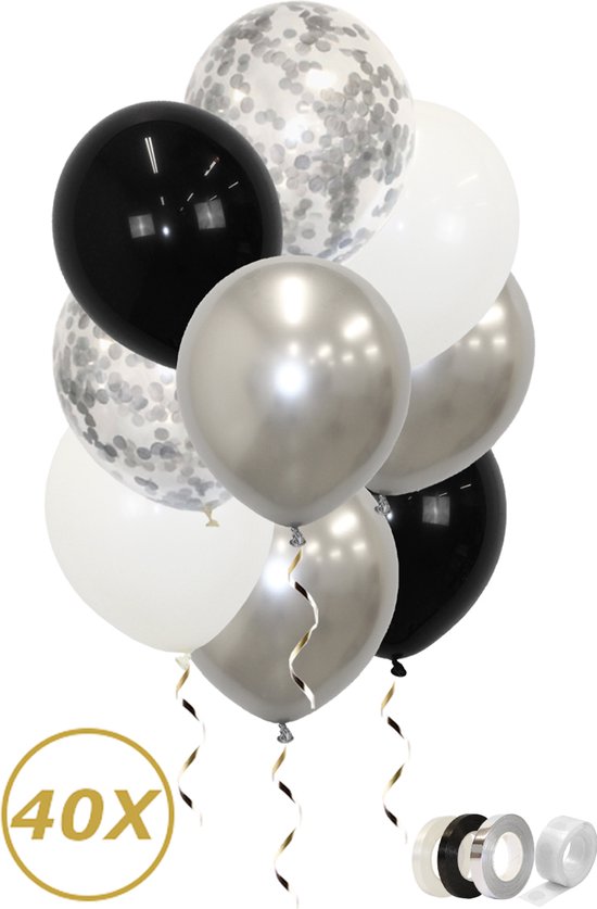 Zilveren Ballonnen Confetti Verjaardag Versiering Abraham Helium Ballonnen Feest Versiering Sarah Zwart Wit – 40 Stuks
