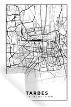 Muurstickers - Sticker Folie - Kaart - Tarbes - Plattegrond - Frankrijk - Stadskaart - Zwart wit - 60x90 cm - Plakfolie - Muurstickers Kinderkamer - Zelfklevend Behang - Zelfklevend behangpapier - Stickerfolie