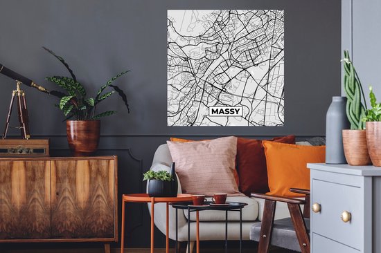 Muurstickers - Sticker Folie - Kaart - Stadskaart - Frankrijk - Massy - Plattegrond - 80x80 cm - Plakfolie - Muurstickers Kinderkamer - Zelfklevend Behang - Zelfklevend behangpapier - Stickerfolie