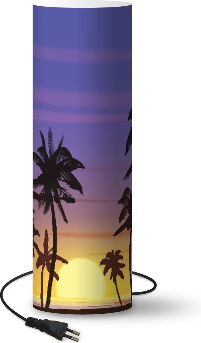 Lamp - Nachtlampje - Tafellamp slaapkamer - Zon - Palmboom - Zee - 60 cm hoog - Ø19.1 cm - Inclusief LED lamp