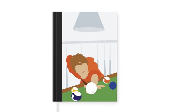 Notitieboek - Schrijfboek - Een illustratie van een man die stoot bij biljart - Notitieboekje klein - A5 formaat - Schrijfblok