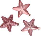 6x pcs étoiles en plastique boules de Noël / pendentifs de Noël vieux rose 7 cm - Décorations Décorations pour sapins de Noël