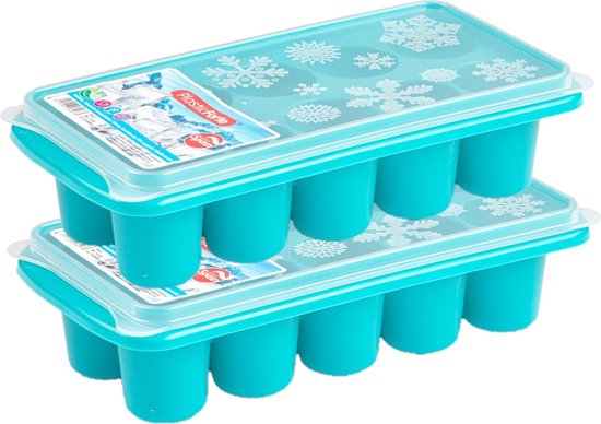 Foto: 2x stuks trays met dikke grote ronde blokken van 6 5 cm ijsblokjes ijsklontjes vormpjes 10 vakjes kunststof blauw met deksel