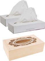 Tissuedoos/tissuebox van hout met sierlijk design 26 x 14 cm naturel gevuld met 200x stuks 2-laags tissue papier