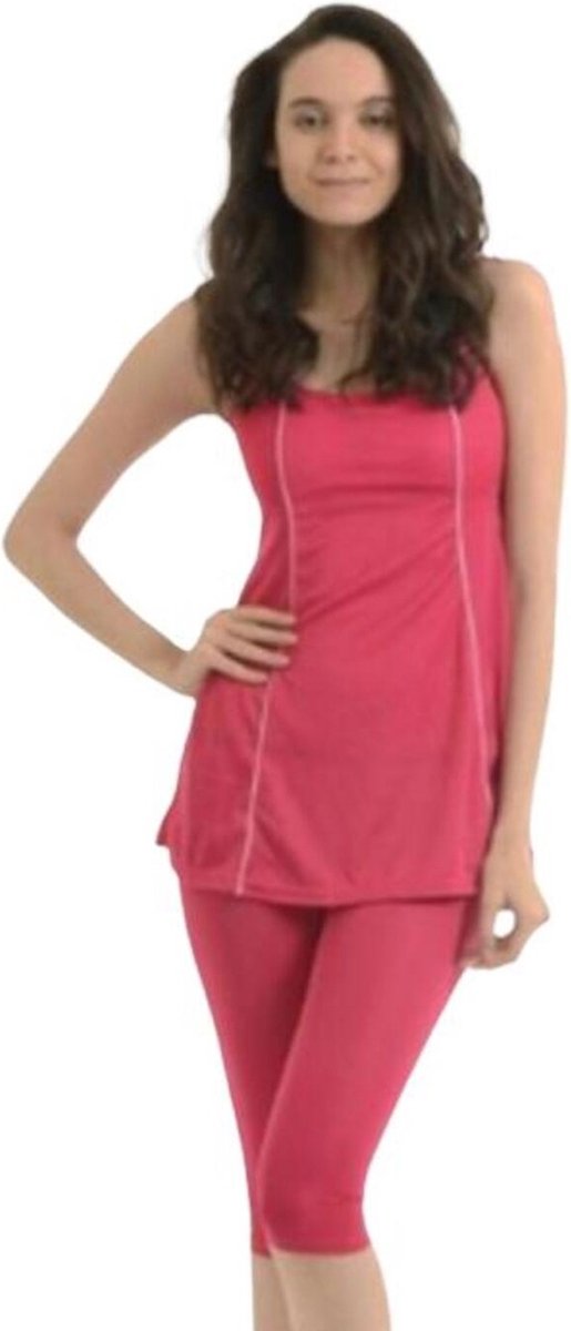 Tankini set- Badpak met pijp- Zwempak- Zwemjurk- Badjurk met legging- 2-delig badpak strandkleding- Dames Badmode Badpak Bikini Tankini- Magenta- Maat 40