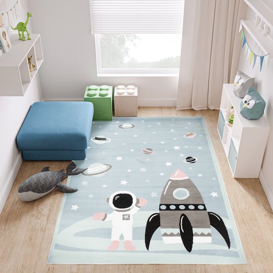 Tapiso Baby Vloerkleed Grijs Blauw Heelal- 120x170