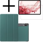 Hoesje Geschikt voor Samsung Galaxy Tab S8 Hoesje Case Hard Cover Hoes Book Case Met Screenprotector - Donkergroen.